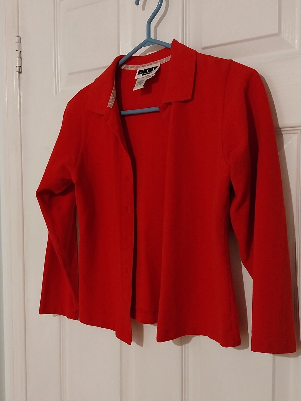 DKNY Red Collared Button-Front Top